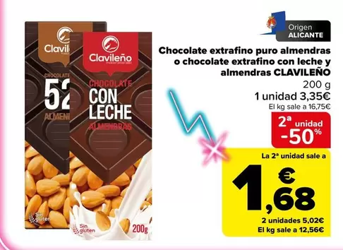 Clavileño - Chocolate Extrafino Puro Almendras O Chocolate Extrafino Con Leche Y Almendras