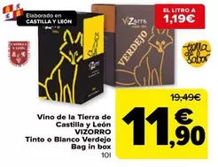 Vizorro - Vino De La Tierra De Castilla Y Leon Tinto O Blanco Verdejo Bag In Box