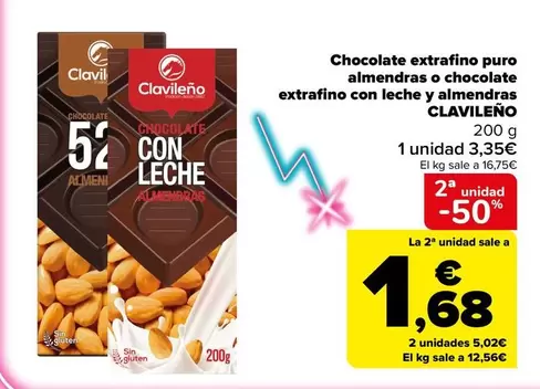 Clavileño - Chocolate Extrafino Puro Almendras O Chocolate Extrafino Con Leche Y Almendras