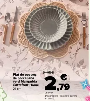 Carrefour Home - Plato Postre Porcelana Verde Margarita
