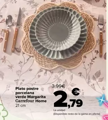 Carrefour Home - Plato Postre Porcelana Verde Margarita