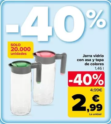 Jarra Vidrio Con Asa Y Tapa De Colores