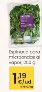 Eroski - Espinaca Para Microondas Al Vapor, 250 G