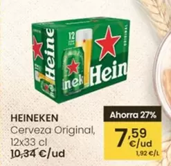 Heineken - Cerveza Original, 12 X 33 Cl