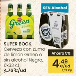 Super Bock - Cerveza Con Zumo De Limon Green O Sin Alcohol Negra, 6 X 33 Cl