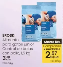 Eroski - Alimento Para Gatos Junior Control De Bolas Con Pollo, 1,5 Kg