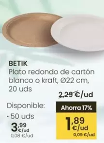 Betik - Plato Redondo De Carton Blanco O Kraft