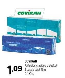 coviran - Pañuelos Clasicos O Pocket 3 Capas Pack 10 U.