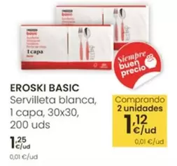 Eroski Basic - Servilleta Blanca 1 Capa