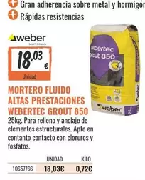 weber - Mortero Fluido Altas Prestaciones Webertec Grout