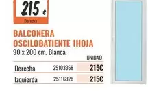 Balconera Oscilobatiente 1hoja