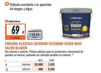 Valentine - Pintura Plastica Interior/Exterior Extra Mate