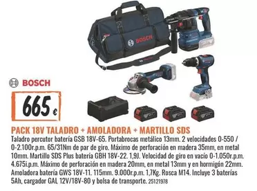 Bosch - Pack 18v Taladro + Amoladora + Martillo Sds