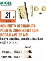 Conjunto Cerradura Puerta Corredera Con Bocallave 35 Mm