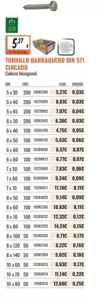 din - Tornillo Barraquero Din 571 Cincado