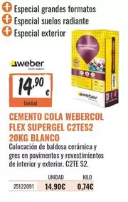weber - Cemento Cola Flex Supergel C2TES2 20KG Blanco