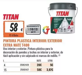 Titan - Pintura Plastica Interior/exterior Extra Mate T400