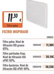 Filtro Polvo. Nivel De Filtración Iso Grueso 65%