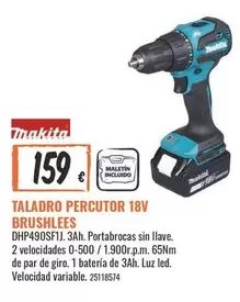 Makita - Taladro Percutor 18v Dhp490sfj. 3ah. Portabrocas Sin Lave.