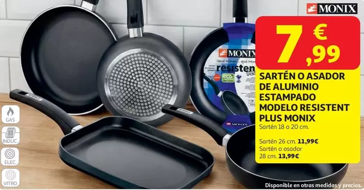 Monix - Sartén O Asador De Aluminio Estampado Modelo Resistent Plus
