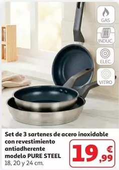 Set De 3 Sartenes De Acero Inoxidable Con Revestimiento Antiadherente Modelo Pure Steel 