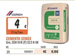 Eco - Cemento Cemex Gris. Cem Iv/b (p) 32,5 N-sr