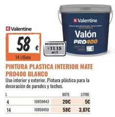 Valentine - Pintura Plastica Interior Mate Pro4400 Blanco