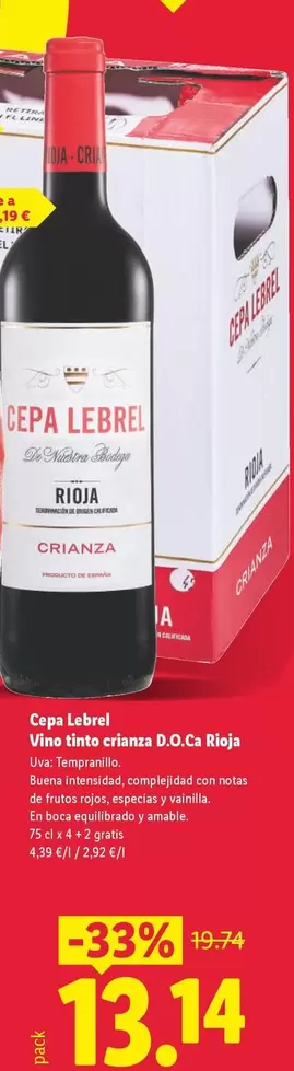 Cepa Lebrel - Vino Tinto Crianza D.O.Ca Rioja 