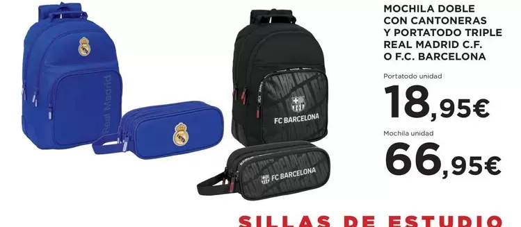 Real Madrid - Mochila Doble Con Canónera Y Portatodo Triple Real-narcilon