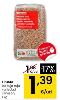 Eroski - Lenteja Roja Variedad Crimson, 1 Kg
