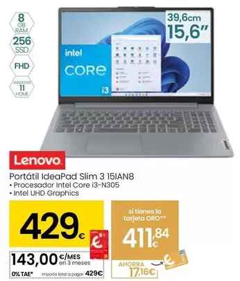 Lenovo - Portatil Ideapad Slim 3 15IAN8