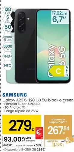Samsung - Galaxy A26 Black O Green