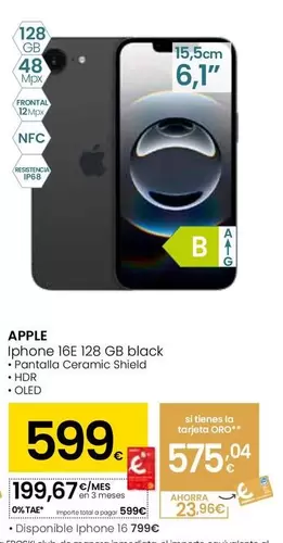 Apple - Iphone 16E 128 Gb Black
