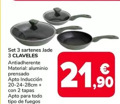 3 Claveles - Set 3 Sartenes Jade 