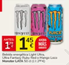 Monster - Bebida Energética Light Ultra, Ultra Fantasy Ruby Red O Mango Loco