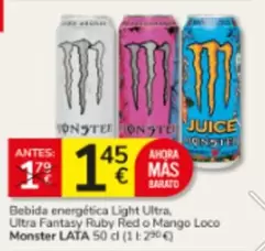 Monster - Bebida Energética Light Ultra, Ultra Fantasy Ruby Red O Mango Loco