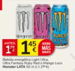 Monster - Bebida Energética Light Ultra, Ultra Fantasy Ruby Red O Mango Loco