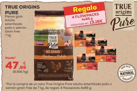 True Origins - Pure Pienso Gato Adulto Esterilizado Pollo O Salmon Grain Free