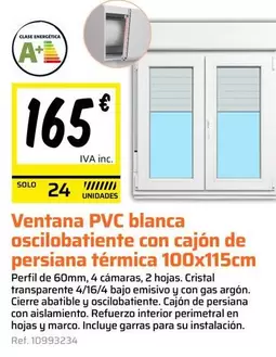 Ventana PVC Blanca Oscilobatiente Con Cajon De Persiana Termica 100 X 115 Cm