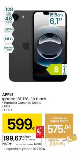 Apple - Iphone 16E 128 Gb Black