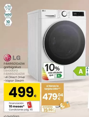 LG - Lavadora F4WR6010AOW