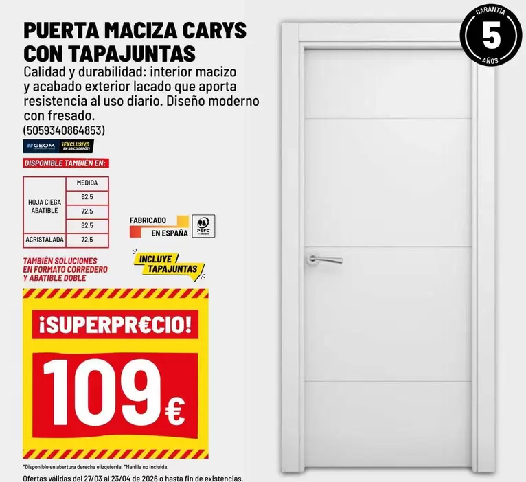 brico - Puerta Maciza Carys Con Tapajuntas