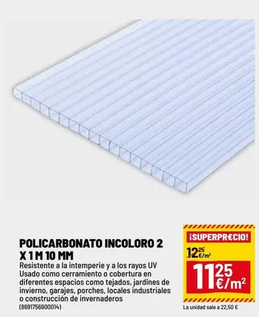Policarbonato Incoloro 2 X 1 M 10 Mm