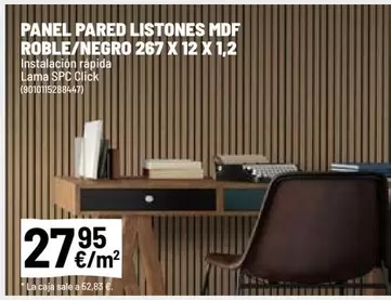 SPC - Panel Pared Listones MDF Roble/negro 267 X 12 X 1,2
