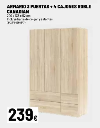 Armario 3 Puertas + 4 Cajones Roble Canadian