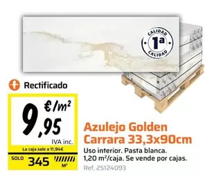 Azulejo Golden Carrara 33.3 X 90 Cm