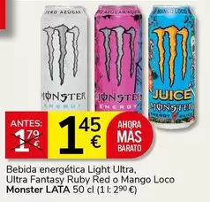 Monster - Bebida Energética Light Ultra, Ultra Fantasy Ruby Red O Mango Loco