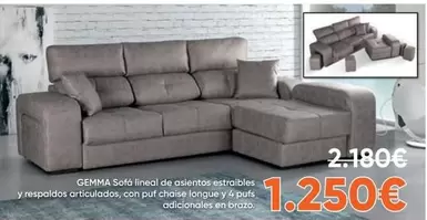 Gemma Sofá Lineal De Asientos Estraibles Y Respaldos Articulados, Con Puf Chaise Longue Y 4 Pufs Adicionales En Brazo