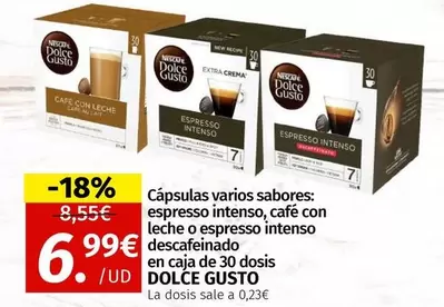 Dolce Gusto - Cápsulas Varios Sabores: Espresso Intenso, Café Con Leche O Espresso Intenso Descafeinado