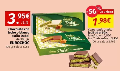 Eurochoc - Chocolate Con Leche O Blanco Estilo Dubai